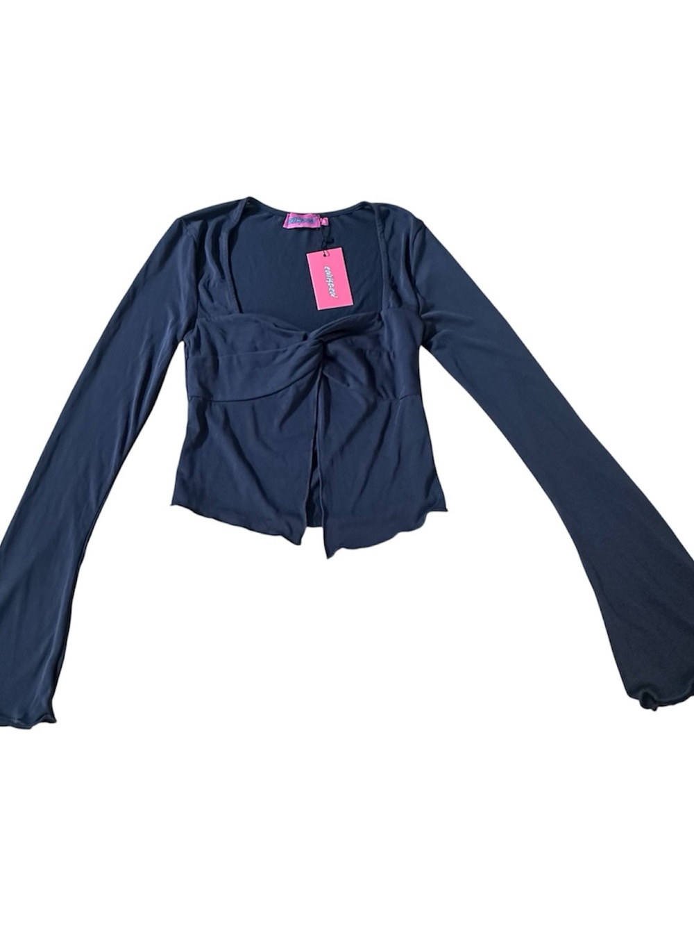 Edikted Navy Long Sleeve Twist-Front Top